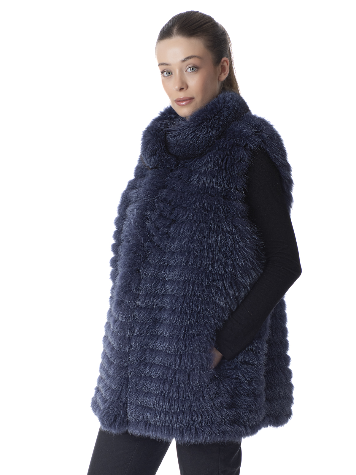 a00234 Navy Fox Fur Vest - Image 1
