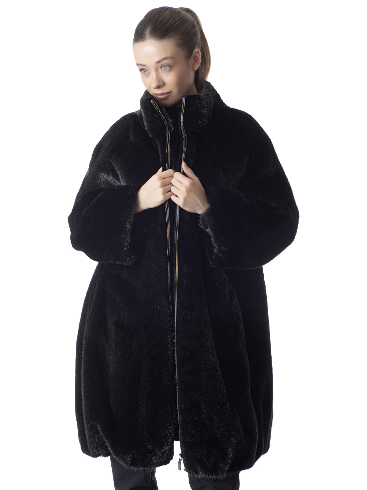 a00574 Black Mink Oversized Coat - Image 1