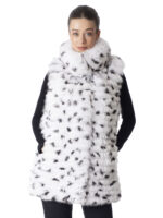 White Fox Fur Vest with Graphic Print