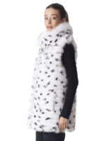 White Fox Fur Vest with Graphic Print - Image 2