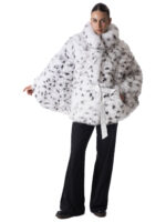 White Fox Fur Cape with Graphic Print