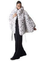 White Fox Fur Cape with Graphic Print - Image 3