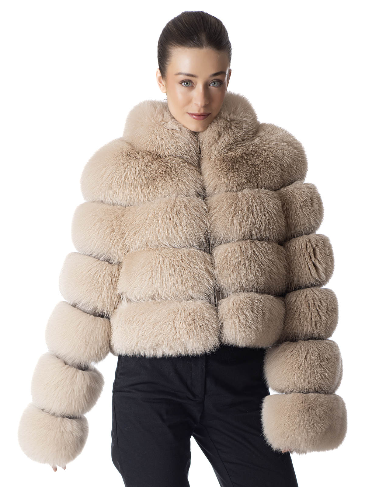 a00724 Warm Sand Fox Fur Jacket - Image 1