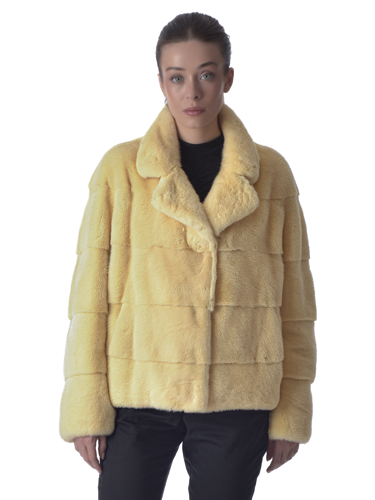a01036 Pastel Yellow Mink Fur Jacket - Image 1