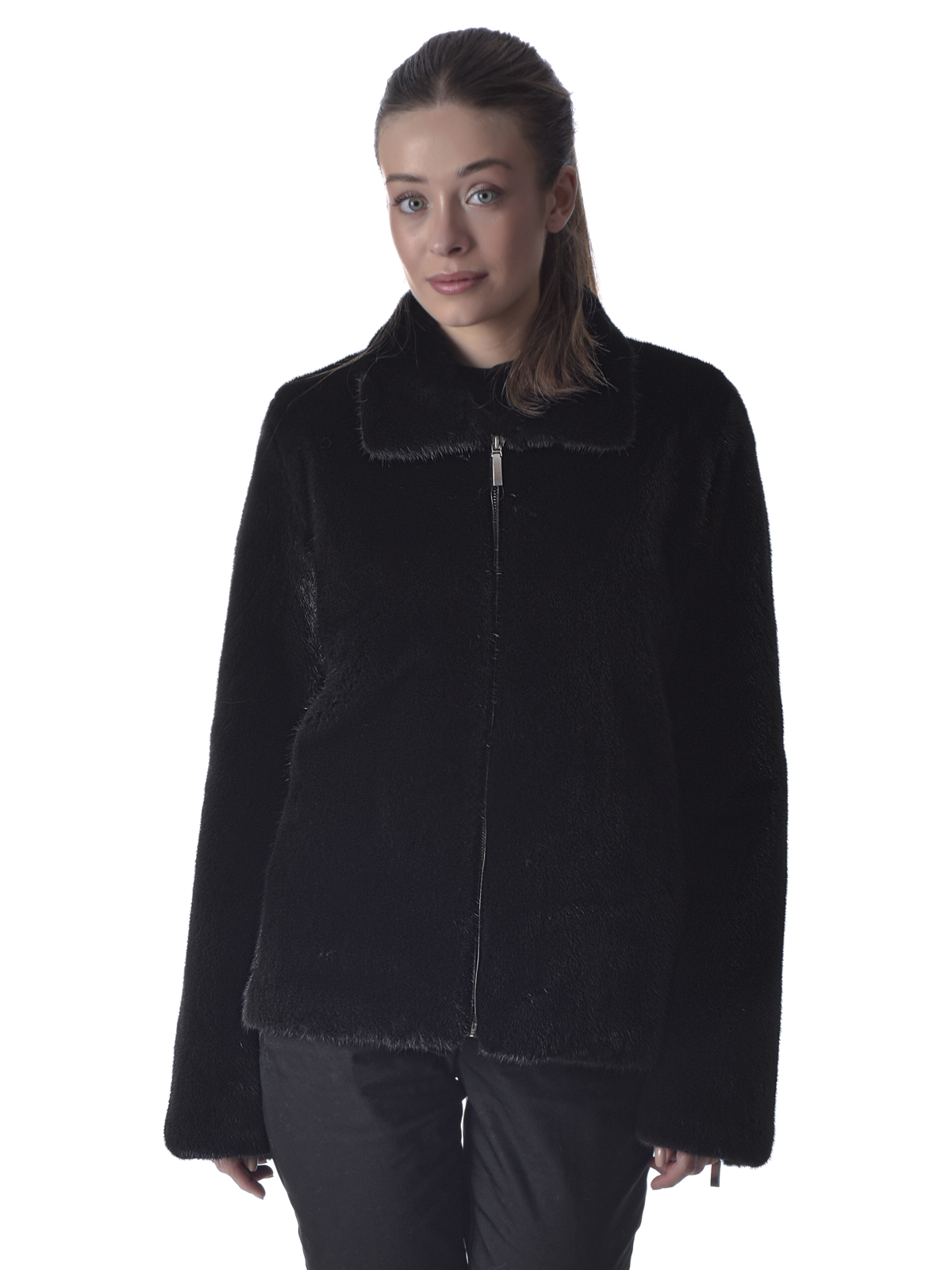 a01083 Black Mink Fur Jacket - Image 1