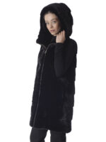 Black Mink Fur Vest with Hood & Zipper - Image 2
