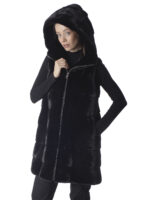 Black Mink Fur Vest with Hood & Zipper - Image 3