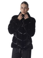 Black Diagonal Mink Fur Jacket - Image 2