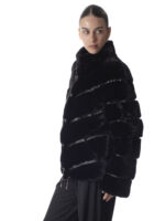 Black Diagonal Mink Fur Jacket - Image 3