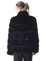 Black Diagonal Mink Fur Jacket - Image 4