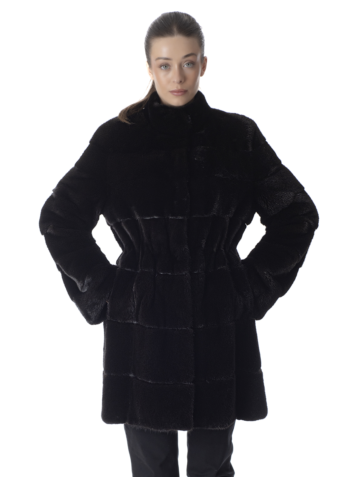 a01212 Black Mink Fur Coat - Image 1