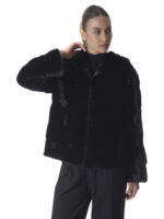 Black Mink Fur Jacket with Hood - Image 2