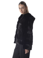 Black Mink Fur Jacket with Hood - Image 3
