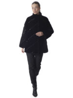 Black Diagonal Mink Fur Jacket - Image 2