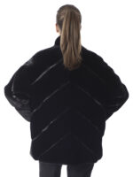 Black Diagonal Mink Fur Jacket - Image 4