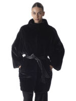 Black Mink Fur Coat with Leather Belt
