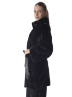 Black Mink Fur Coat with Leather Belt - Image 3