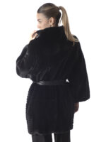 Black Mink Fur Coat with Leather Belt - Image 4