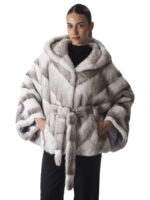 Silver Cross Mink Fur Cape with Hood