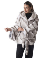 Silver Cross Mink Fur Cape with Hood - Image 2