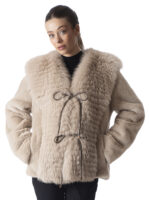 Warm Sand Mink Fur Jacket with Fox Fur Collar
