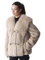 Warm Sand Mink Fur Jacket with Fox Fur Collar - Image 2