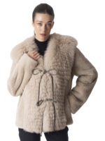Warm Sand Mink Fur Jacket with Fox Fur Collar - Image 3