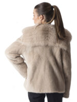 Warm Sand Mink Fur Jacket with Fox Fur Collar - Image 5