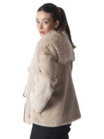 Warm Sand Mink Fur Jacket with Fox Fur Collar - Image 4