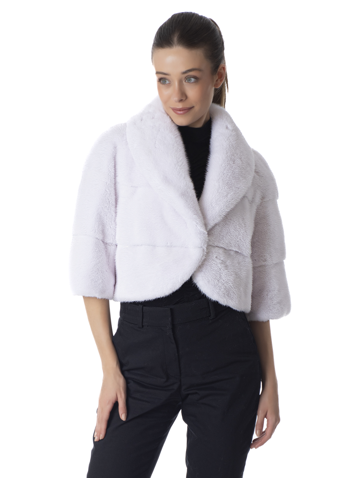 a01328 White Mink Fur Bolero Jacket - Image 1