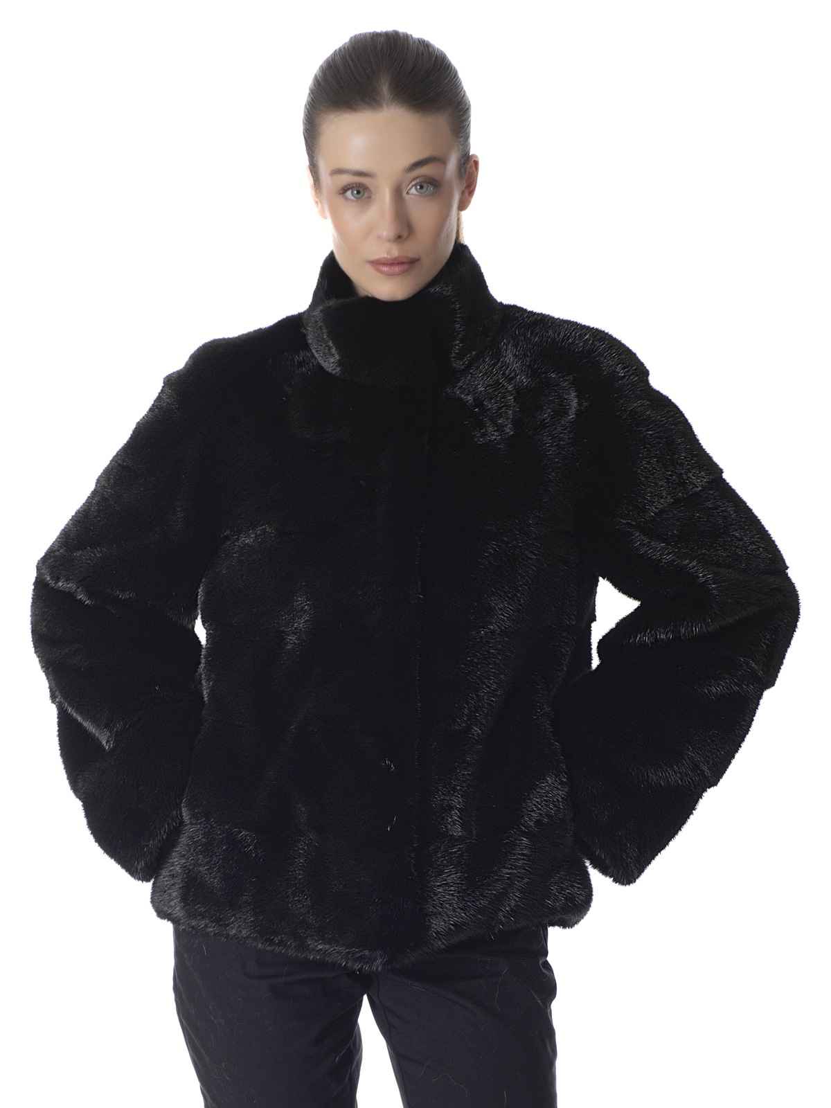 a01375 Black Mink Fur Jacket - Image 1