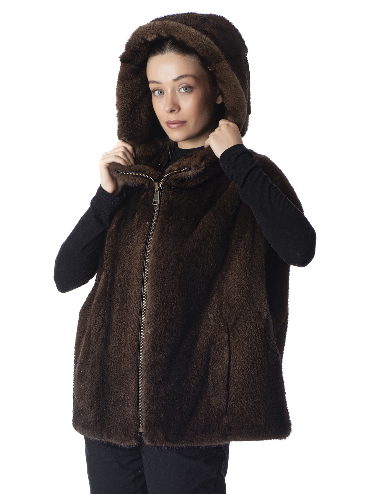 a01411 Demi-Buff Mink Fur Hooded Vest - Image 1