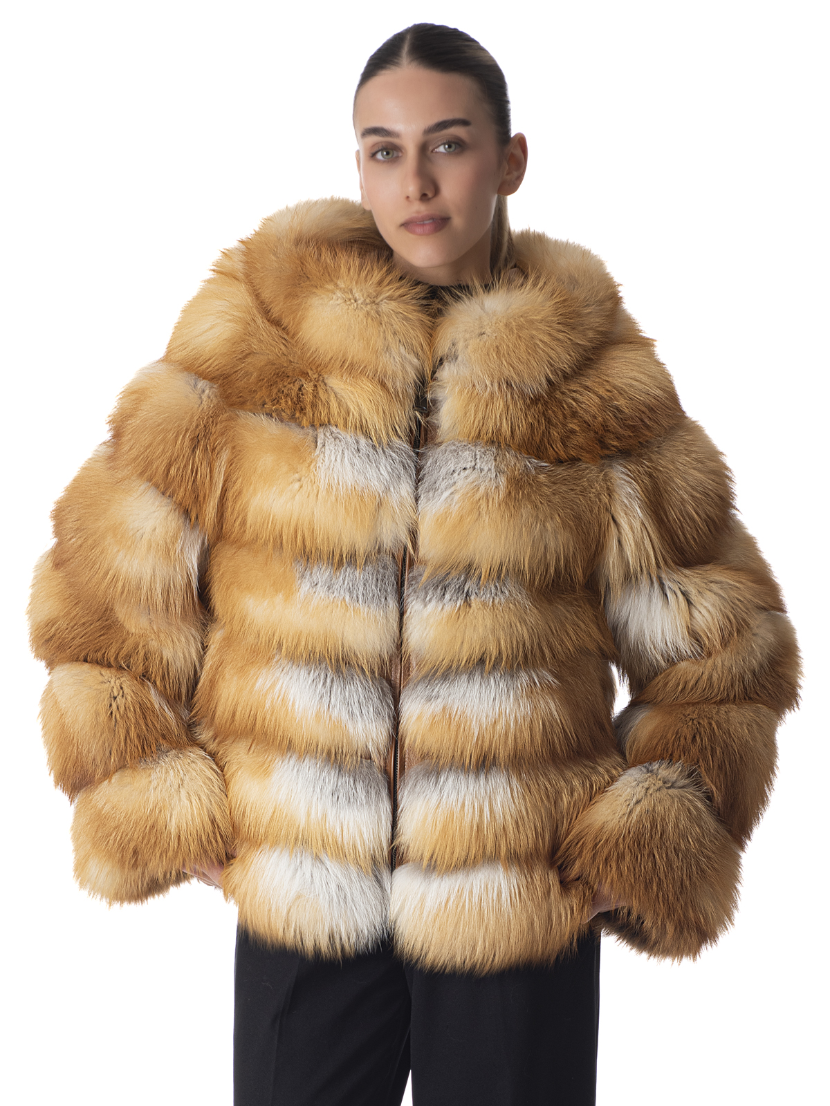 a01437 Red Fox Fur Hooded Jacket - Image 1