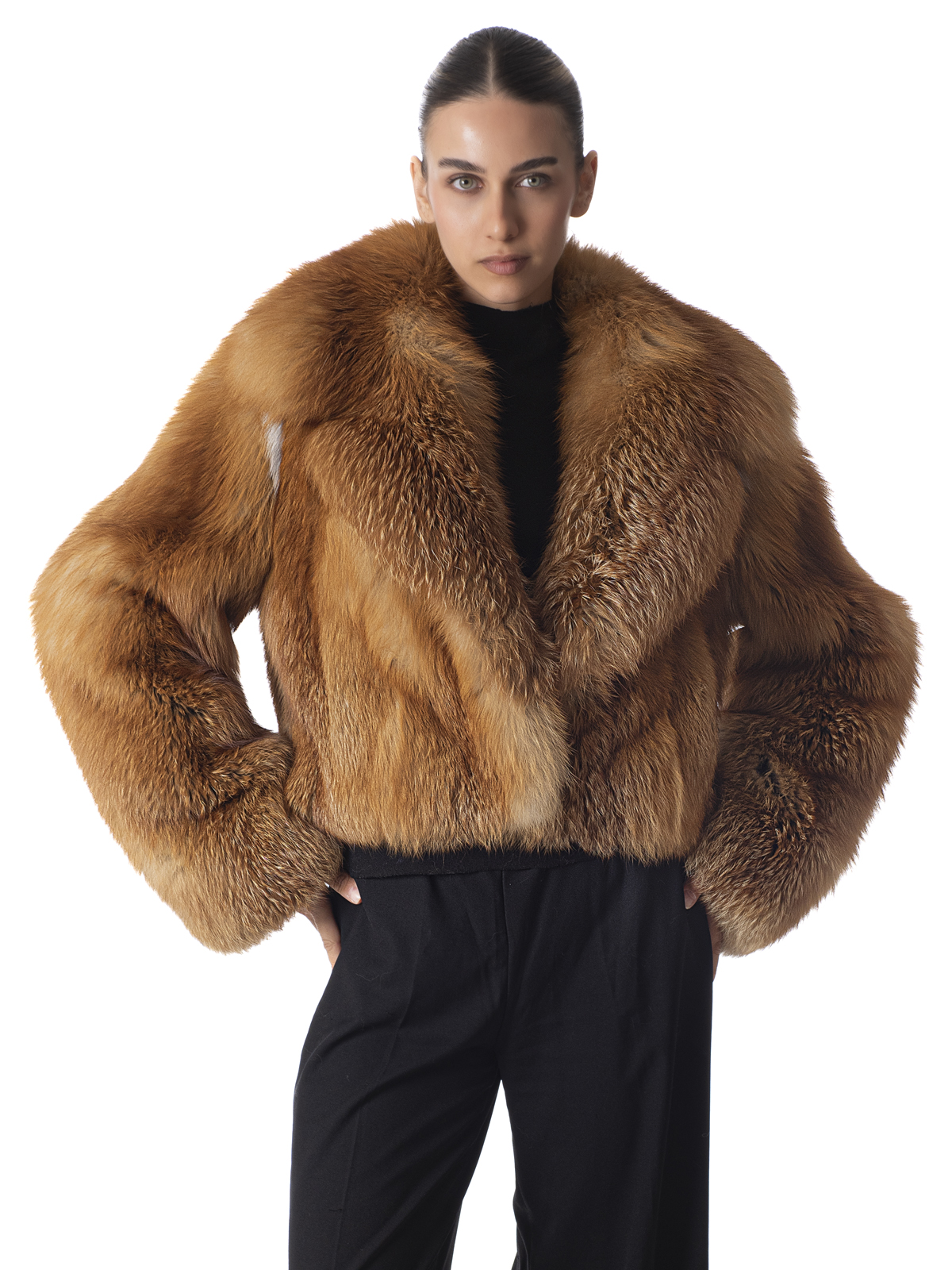 a01487 Fox Fur Cropped Jacket - Image 1