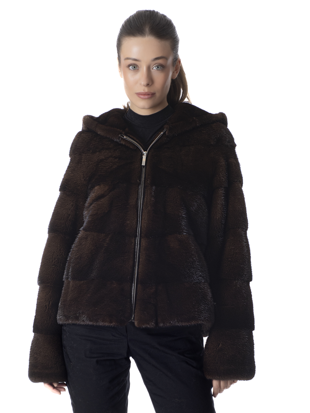 a01499 Demi-Buff Mink Fur Hooded Jacket - Image 1