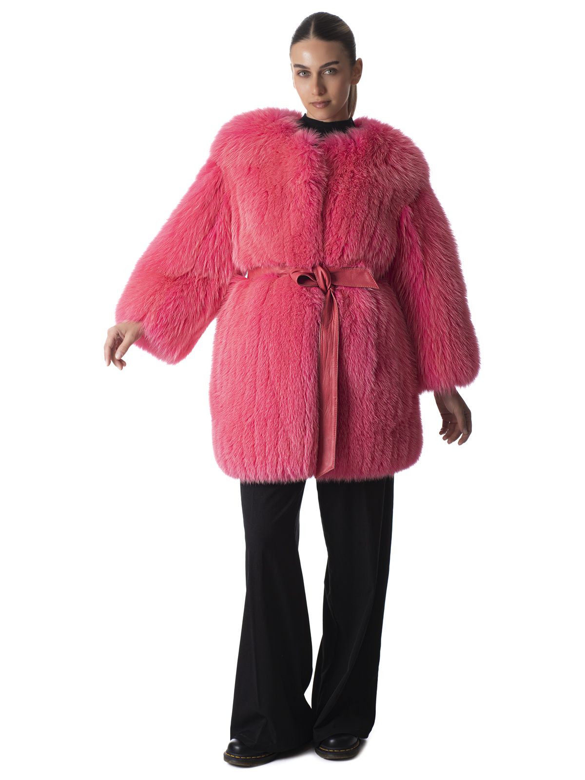 a01542 Pink Parad Fox Fur Coat - Image 1