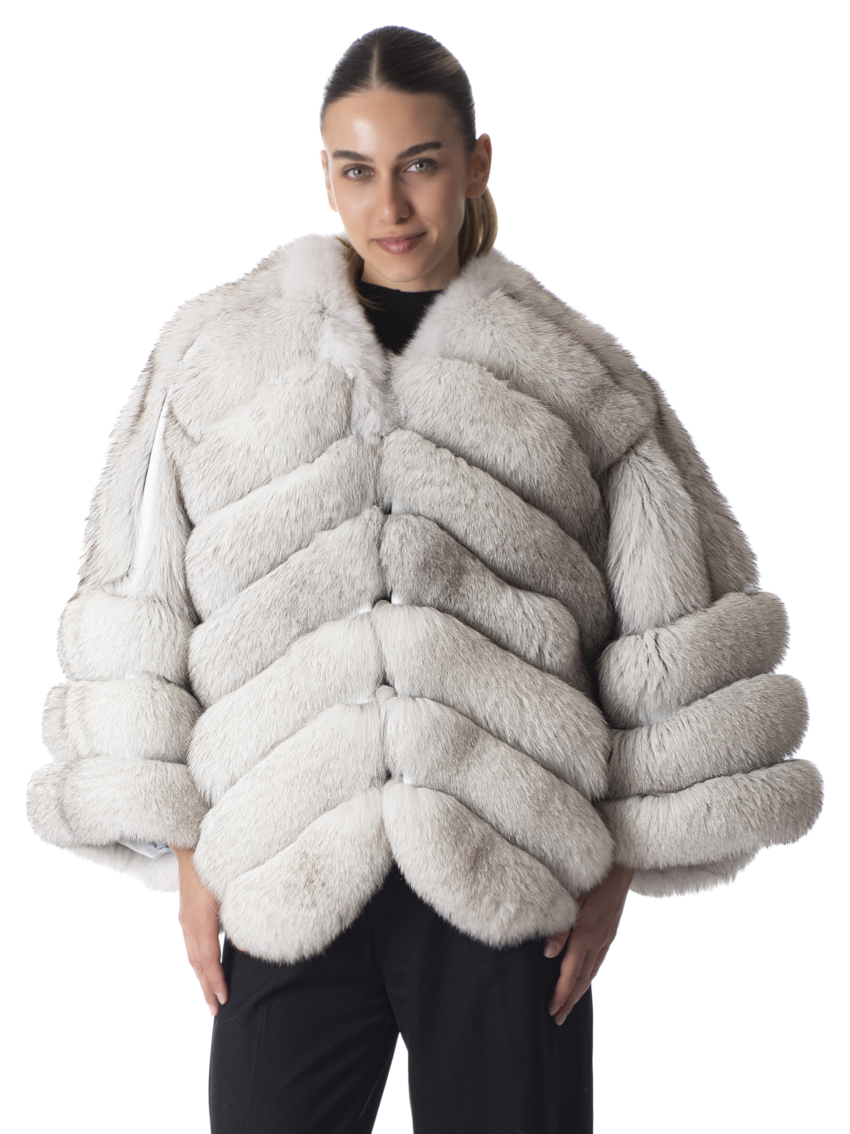 a01603 Blue Fox Fur Jacket - Image 1