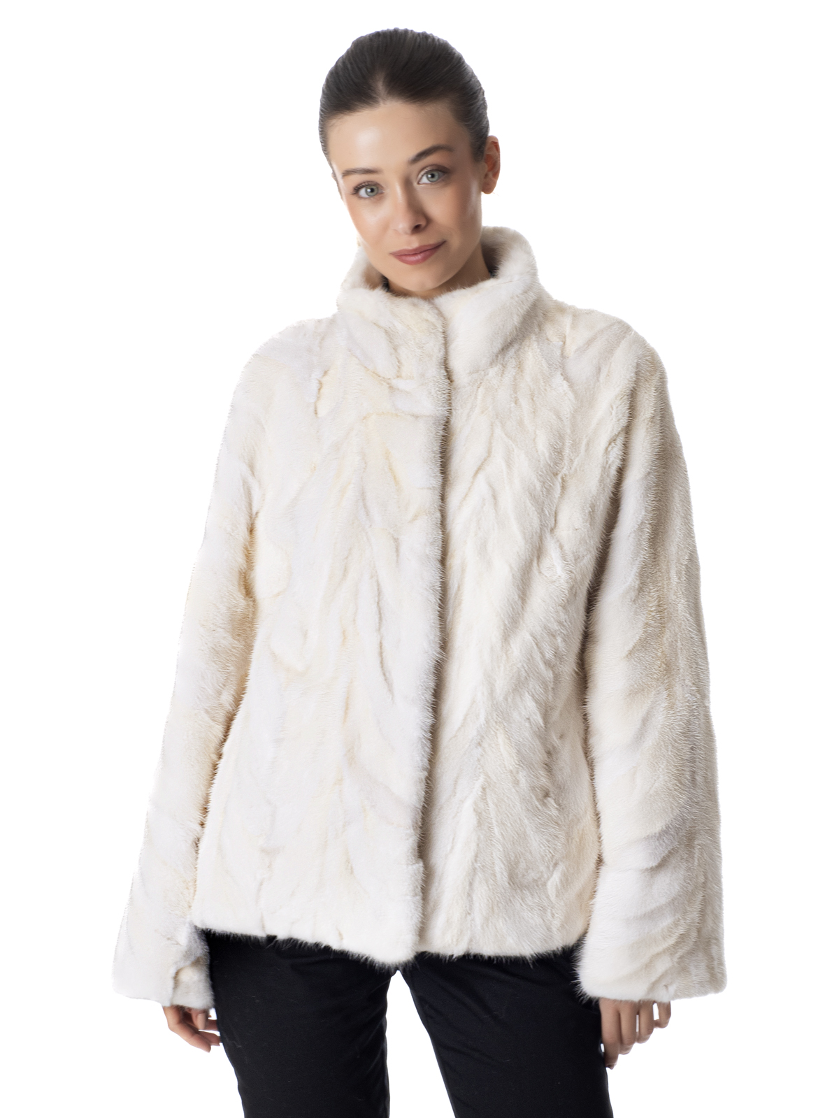 a01804 White Mink Section Fur Jacket - Image 1