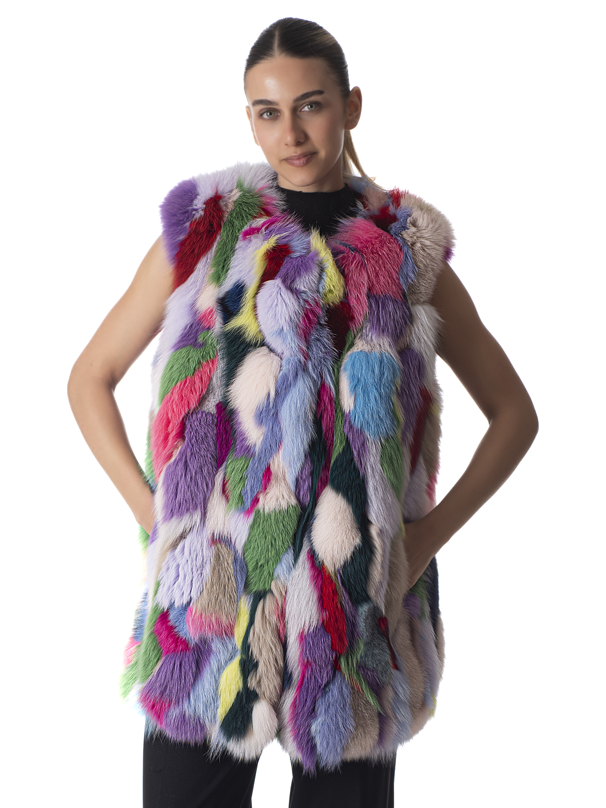 a01817 Multicolor Fox Fur Vest - Image 1