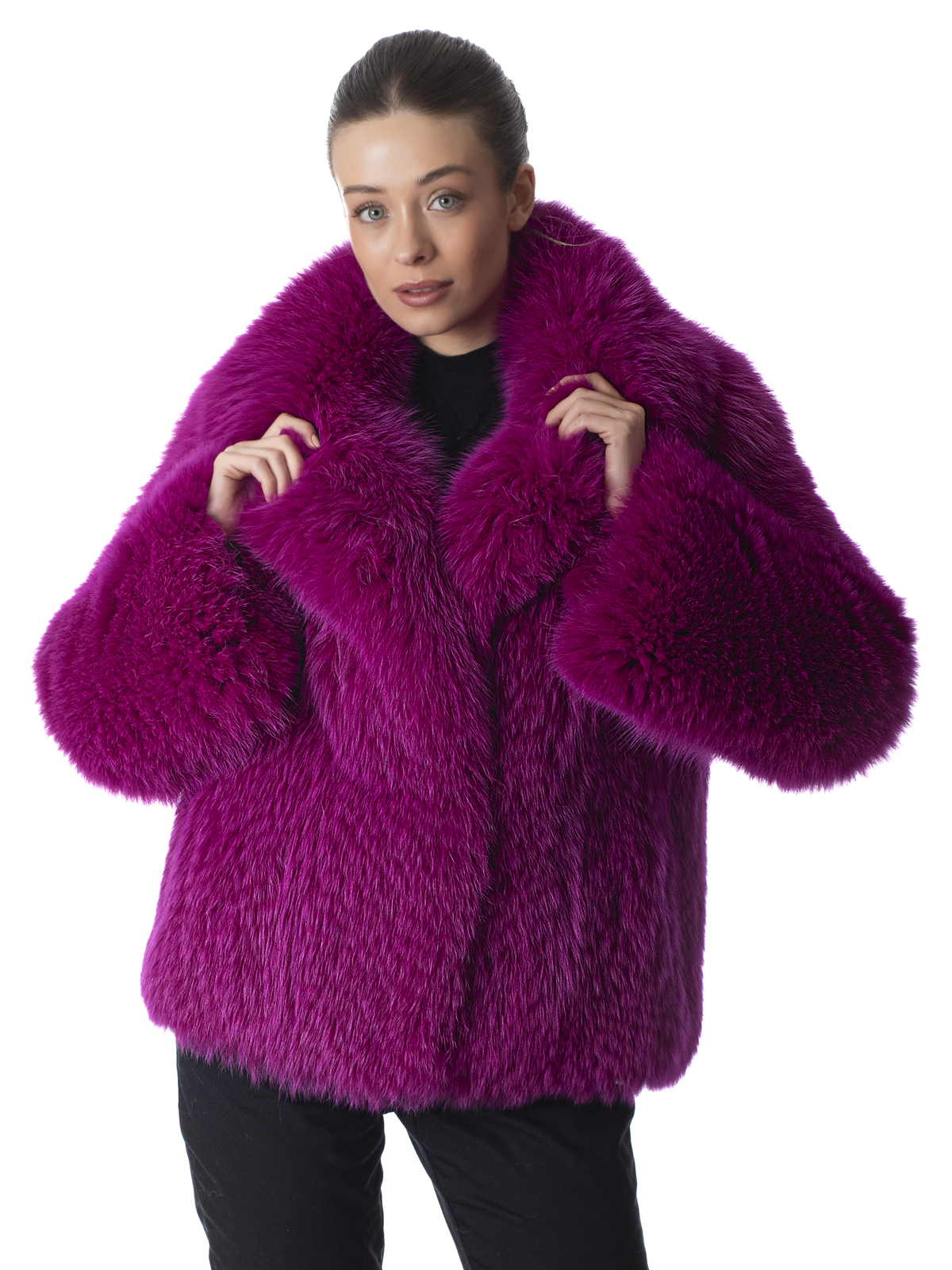 a01841 Fuchsia Fox Fur Luxury Jacket - Image 1