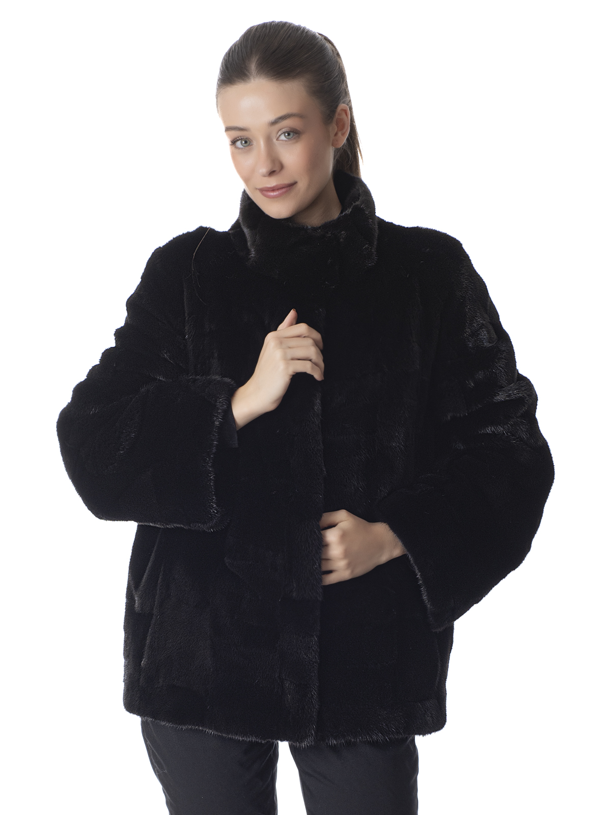 a01868 Black Mink Section Fur Jacket - Image 1