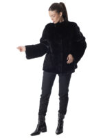 Black Mink Section Fur Jacket - Image 2