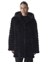 Black Mink Section Fur Hooded Coat