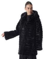 Black Mink Section Fur Hooded Coat - Image 2