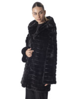 Black Mink Section Fur Hooded Coat - Image 3