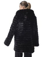 Black Mink Section Fur Hooded Coat - Image 4