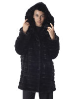 Black Mink Section Fur Hooded Coat - Image 5