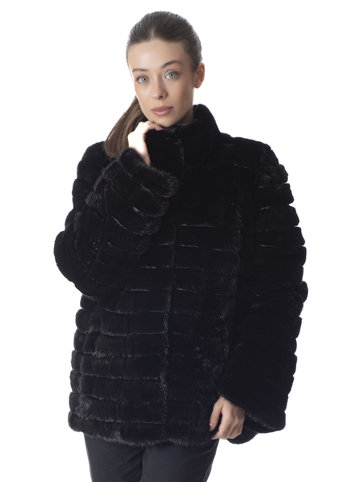 a01905 Black Mink Section Fur Jacket - Image 1