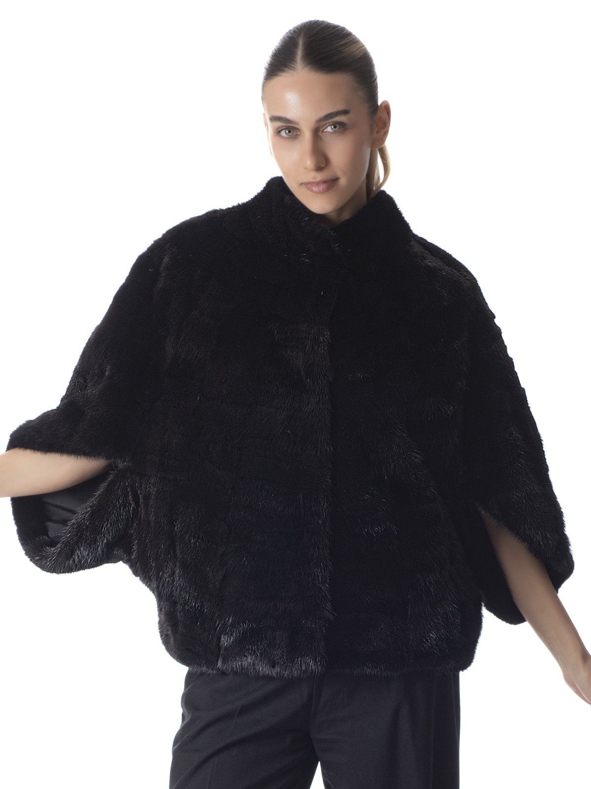 a01907 Black Mink Fur Section Cape - Image 1