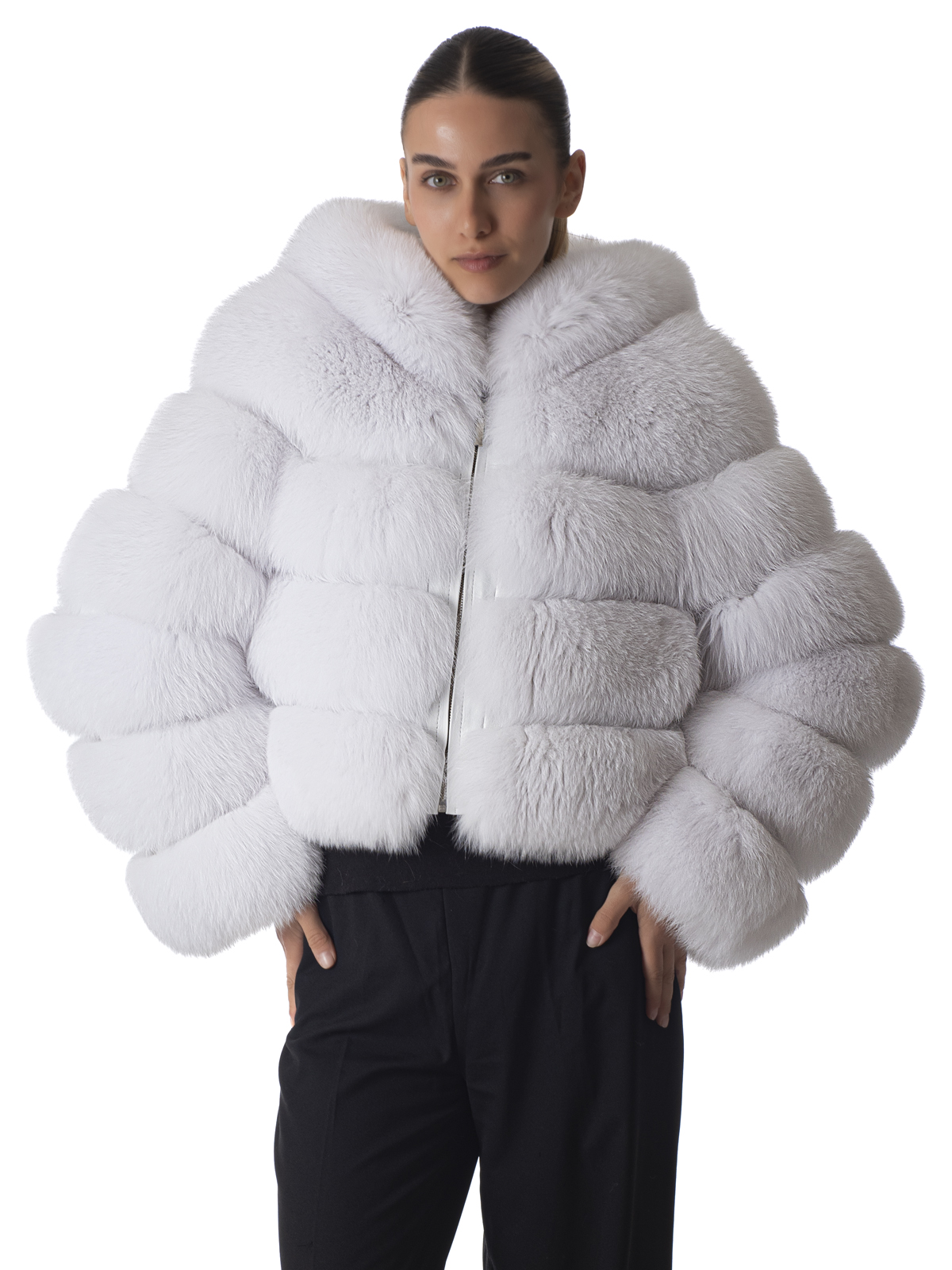 a02013 White Fox Fur Luxury Jacket - Image 1